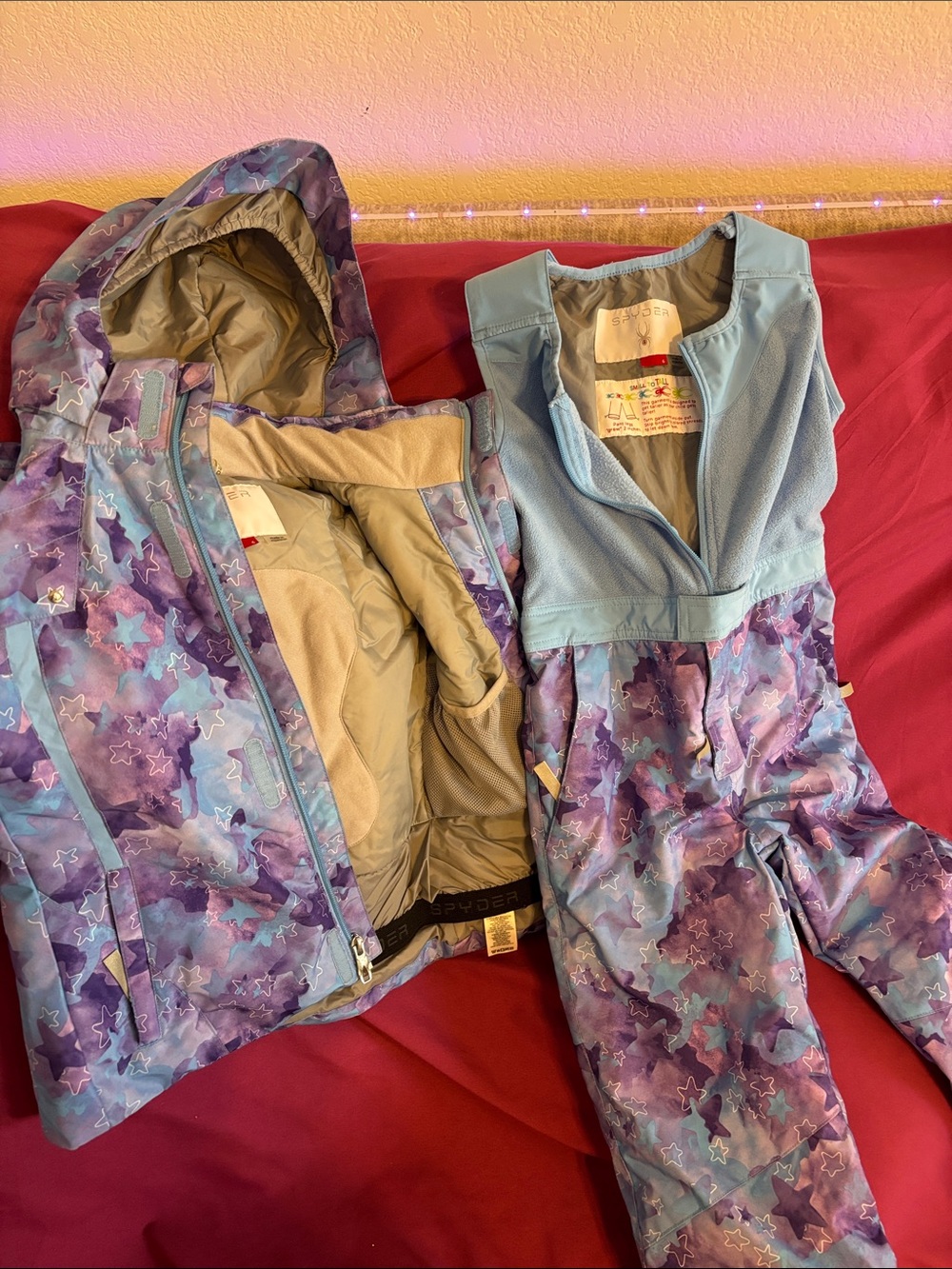Spyder Kids Purple Star-Print Snow Jacket & Bib Pants with Light Blue Accents